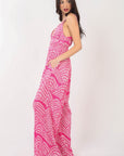 VERY J Printed Pleated Sleeveless Wide Leg Jumpsuit