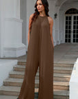 Double Take Full Size Tie Back Cutout Sleeveless Jumpsuit