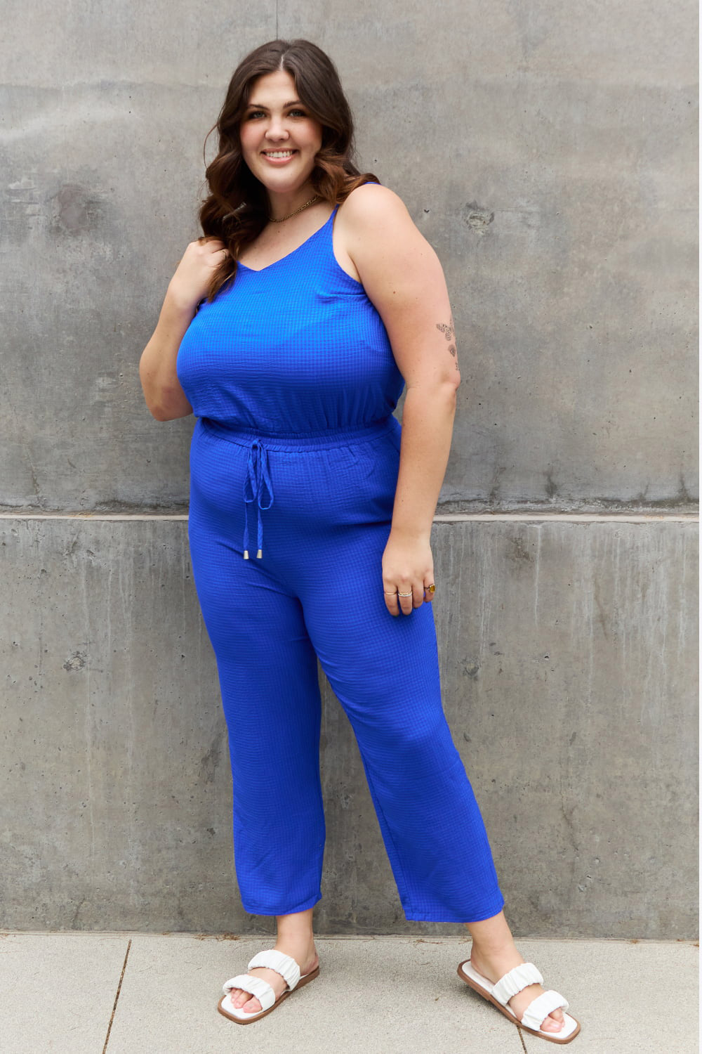 ODDI Textured Woven Jumpsuit in Royal Blue - Online Only