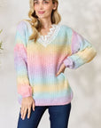 BiBi Rainbow Gradient Crochet Deetail Sweater