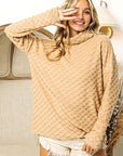 BiBi Checkered Round Neck Thumbhole Long Sleeve Top