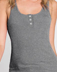 Ninexis Front Button Ribbed Round Neck Tank