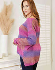 Double Take Multicolored Rib-Knit V-Neck Knit Pullover