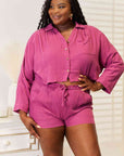 Basic Bae Buttoned Long Sleeve Top and Shorts Set