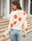 Flower Pattern Round Neck Short Sleeve Pullover Sweater - Online Only