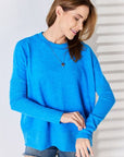 Zenana Ribbed Trim Round Neck Long Sleeve Top