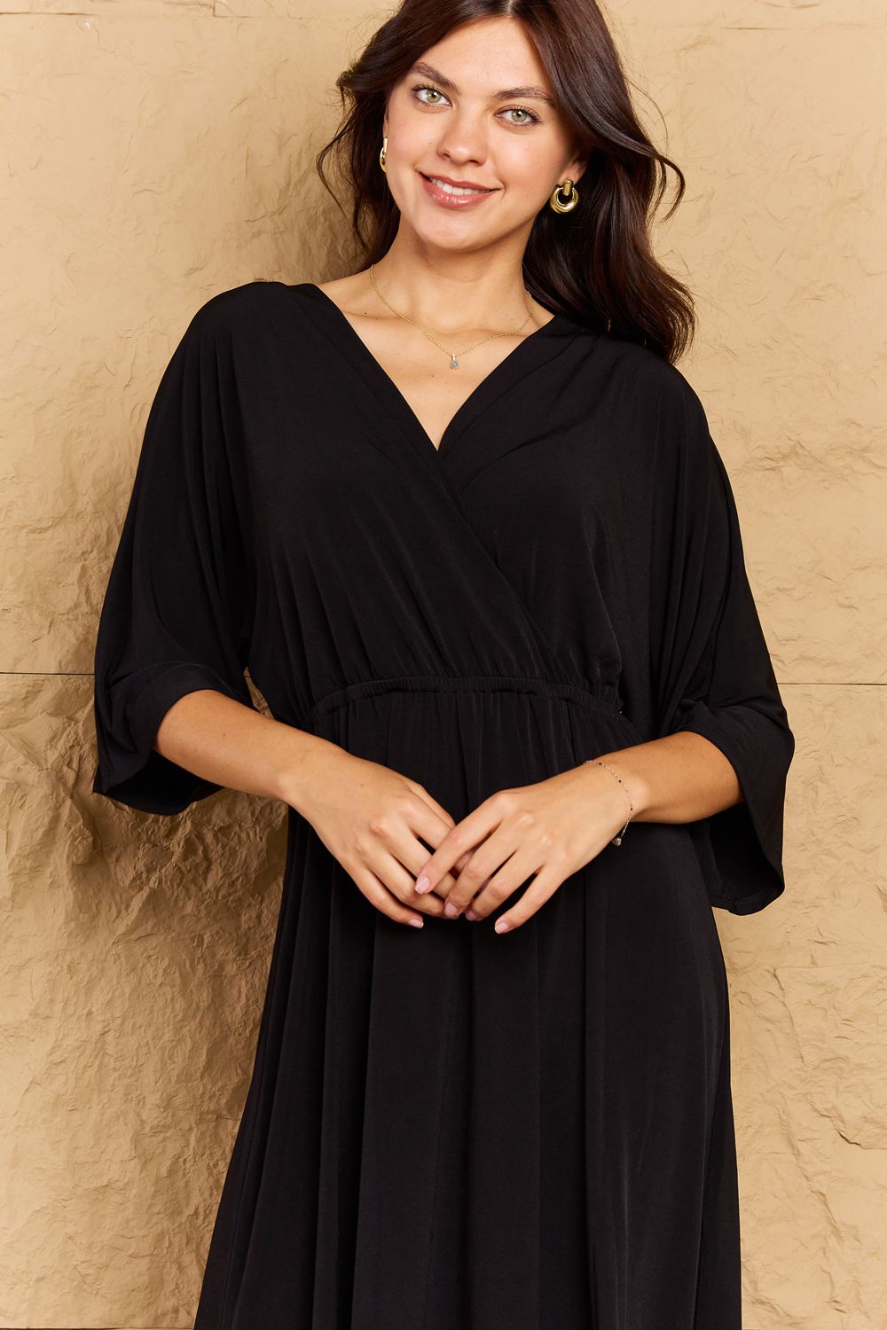 OneTheLand Make Your Move Solid Surplice Midi Dress - Online Only