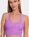 Zenana Washed Ribbed Cropped Bra Padded Tank