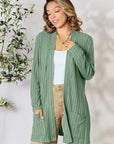 Basic Bae Full Size Ribbed Open Front Cardigan with Pockets