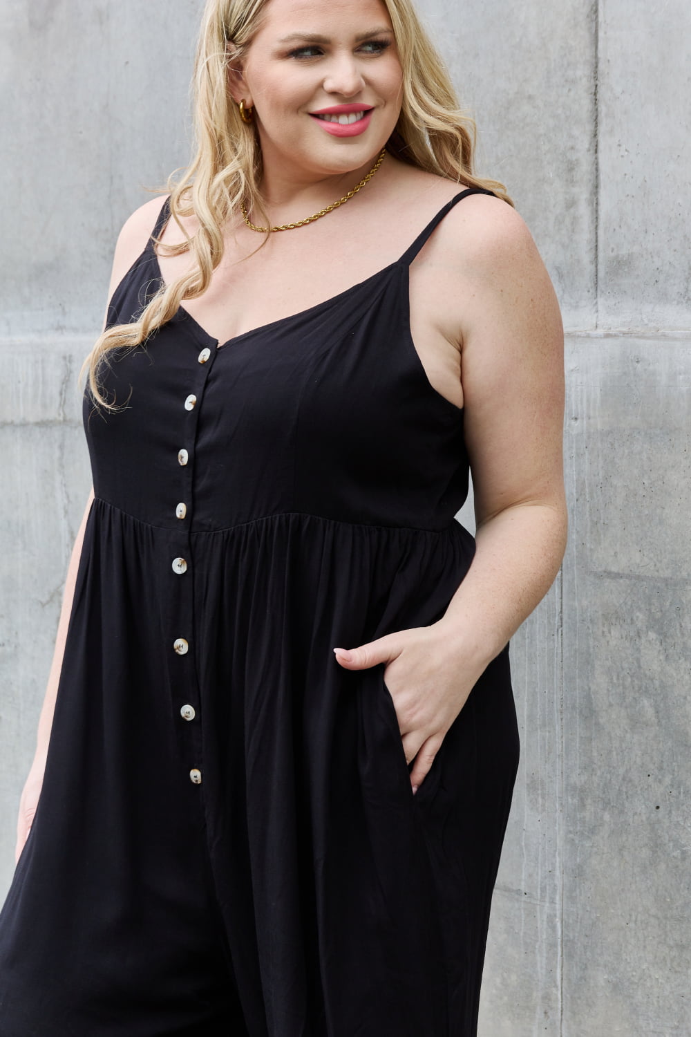 HEYSON All Day Wide Leg Button Down Jumpsuit in Black - Online Only