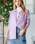 Veveret Raw Hem Button Up Long Sleeve Shirt