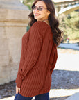 Basic Bae Full Size Ribbed Round Neck Long Sleeve Knit Top