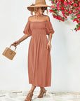 Off-Shoulder Balloon Sleeve Midi Dress - Online Only