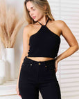 Basic Bae Halter Neck Ribbed Cropped Knit Top