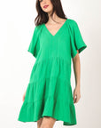 VERY J Texture V-Neck Ruffled Tiered Dress