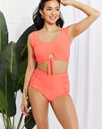 Marina West Swim Sanibel Crop Swim Top and Ruched Bottoms Set in Coral - Online Only