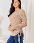 Double Take Drawstring Ribbed Long Sleeve T-Shirt