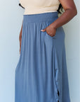 Doublju Comfort Princess High Waist Scoop Hem Maxi Skirt in Dusty Blue - Online Only