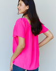 Ninexis Keep Me Close Square Neck Short Sleeve Blouse in Fuchsia - Online Only