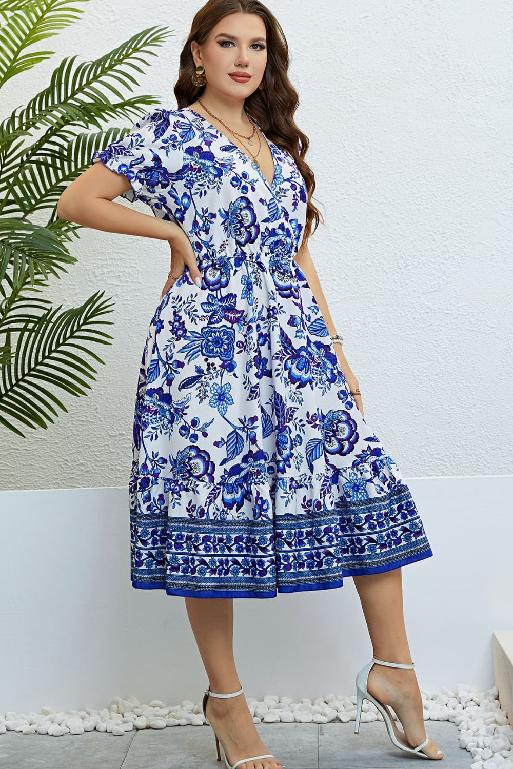 Floral Flounce Sleeve Surplice Dress - Online Only