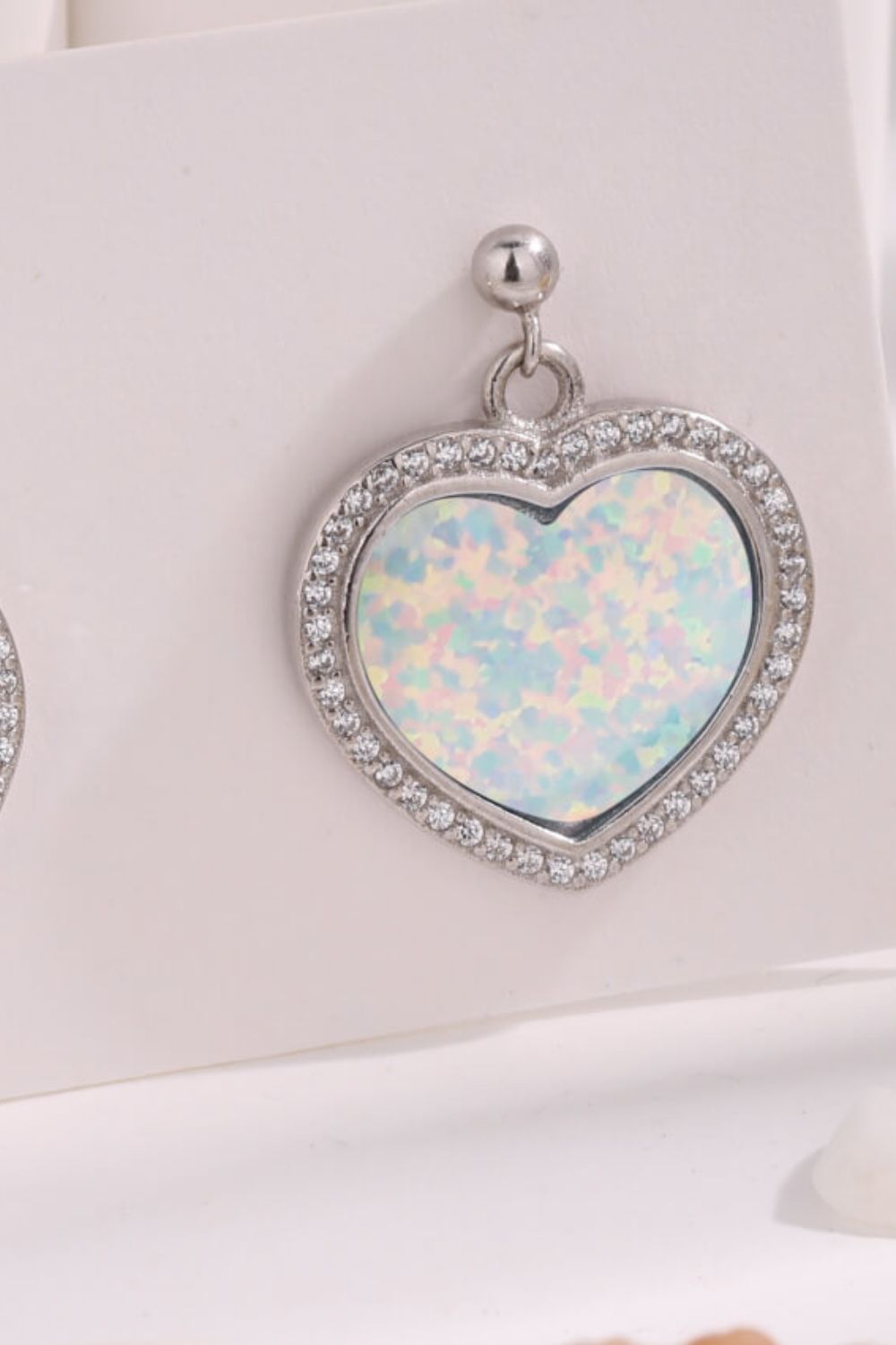 Platinum-Plated Opal Heart Earrings - Online Only
