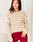 Double Take Striped Boat Neck Sweater