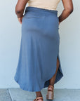 Doublju Comfort Princess High Waist Scoop Hem Maxi Skirt in Dusty Blue - Online Only