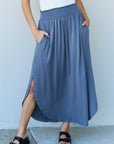 Doublju Comfort Princess High Waist Scoop Hem Maxi Skirt in Dusty Blue - Online Only