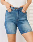 Judy Blue Full Size Tummy Control Double Button Bermuda Denim Shorts