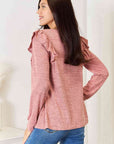 Double Take Square Neck Ruffle Shoulder Long Sleeve T-Shirt