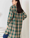 Double Take Plaid Collared Neck Long Sleeve Shirt