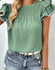 Pleated Detail Flutter Sleeve Blouse - Online Only