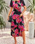 Floral Puff Sleeve Tiered Midi Dress - Online Only