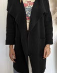 Waterfall Collar Brushed Longline Coat with Pockets - Online Only