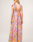 And The Why Full Size Printed Tie Shoulder Tiered Maxi Dress