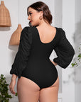 Plus Size Tied Deep V Balloon Sleeve One-Piece Swimsuit - Online Only