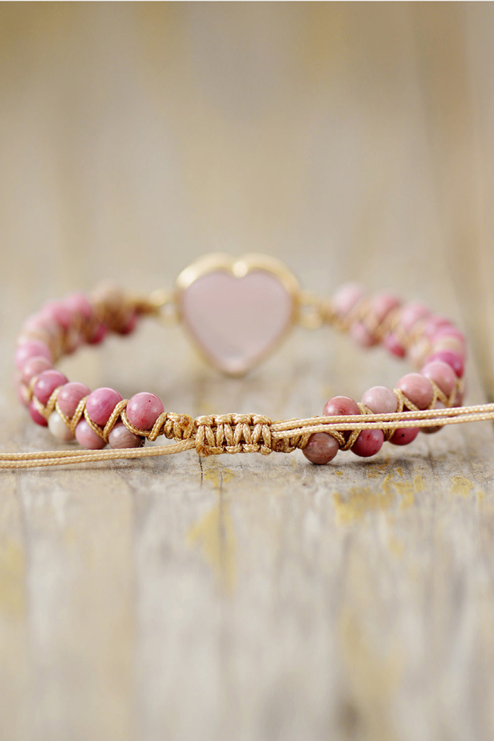 Rose Quartz Heart Beaded Bracelet - Online Only