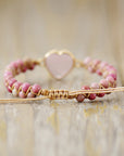 Rose Quartz Heart Beaded Bracelet - Online Only