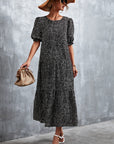 Printed Flounce Sleeve Tiered Dress - Online Only