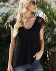 Scalloped Spliced Lace V-Neck Top - Online Only