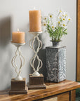 Pillar Candle Holders w Iron Set of 2 - Online Only