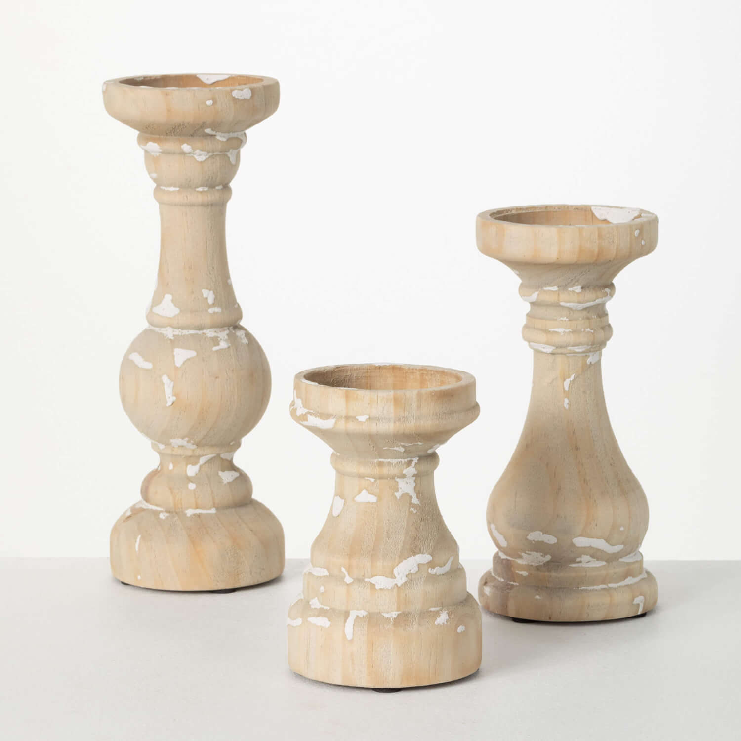 Weathered Wood Pillar Candle Holders Set of 3 - Online Only
