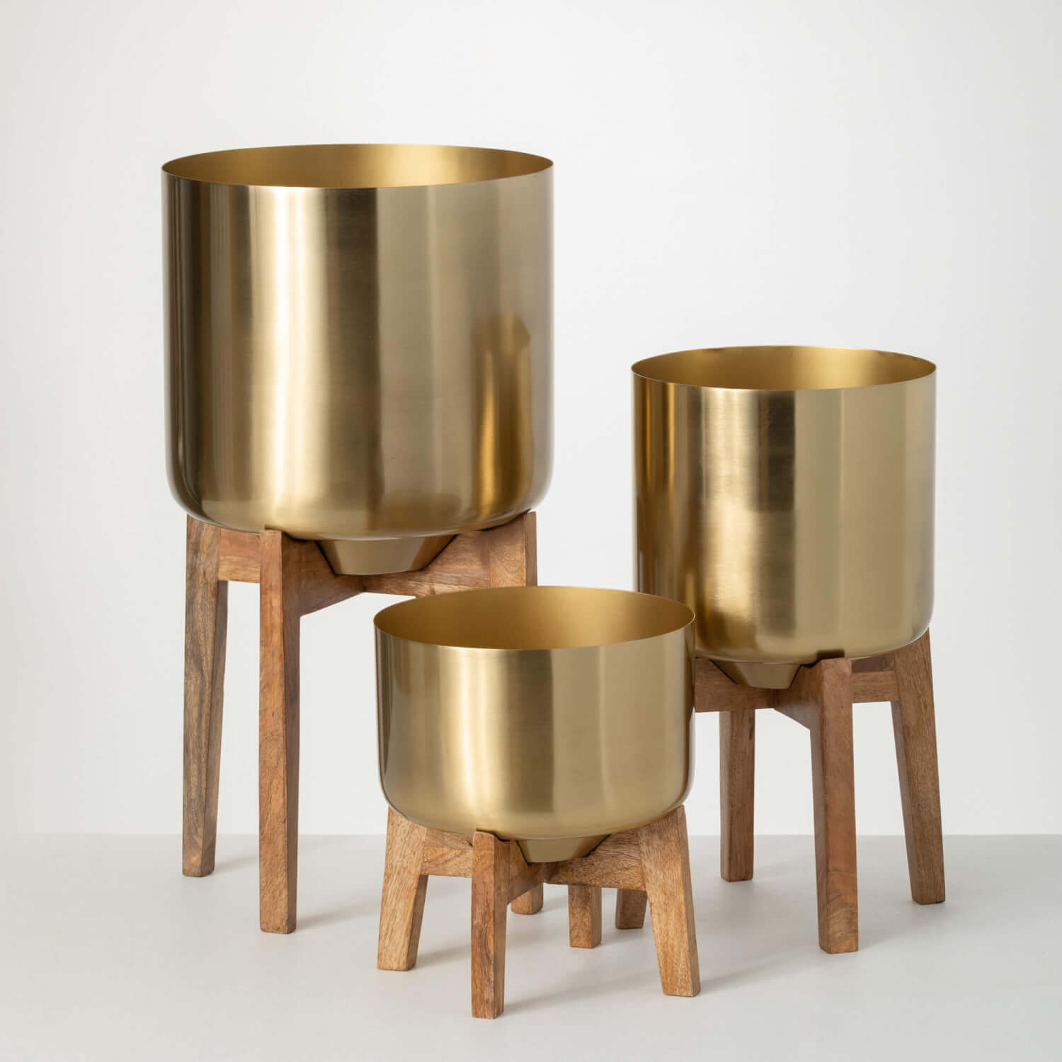 Brass Planter Trio On Stands - Online Only