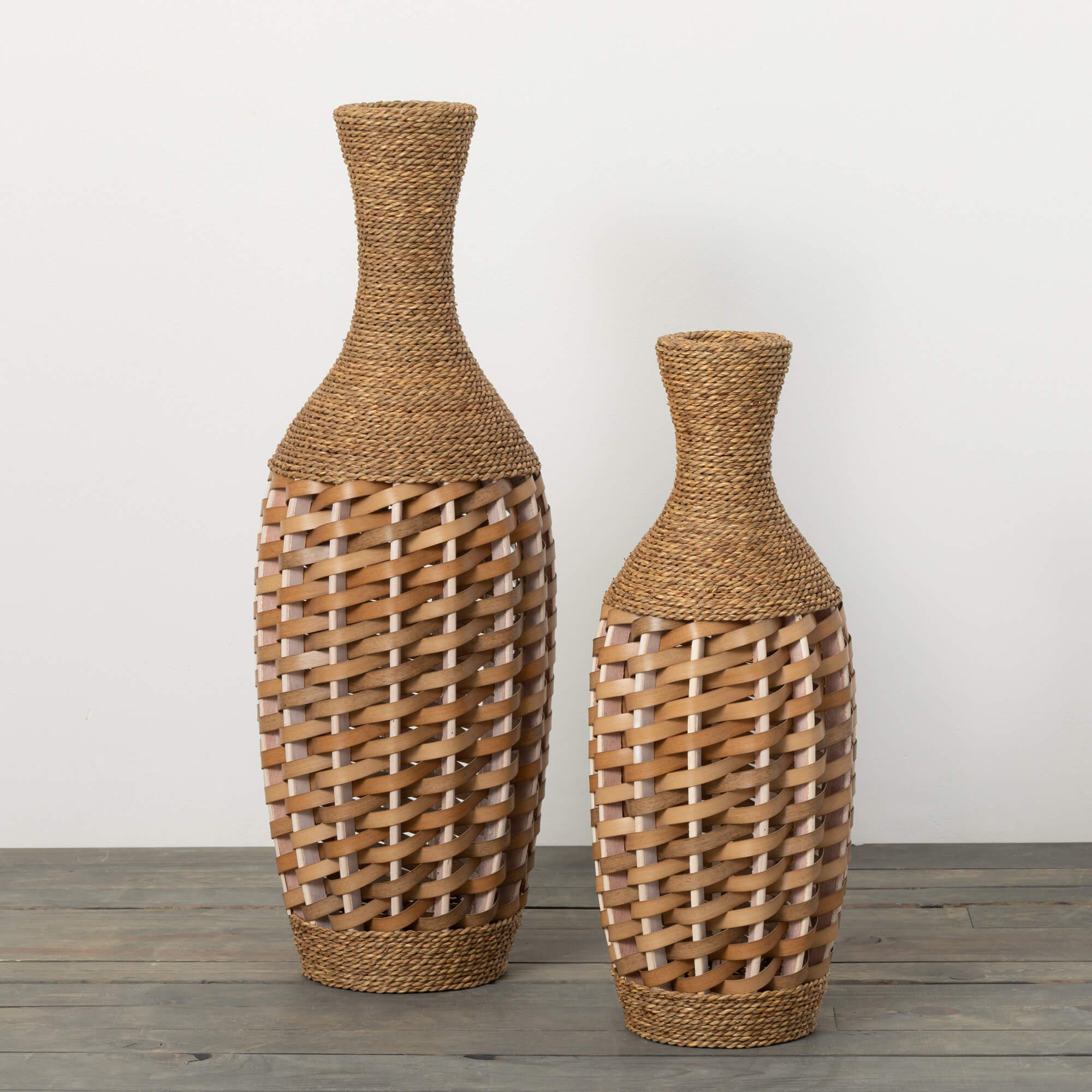 Organic Woven Rattan Vases Set of 2 - Online Only
