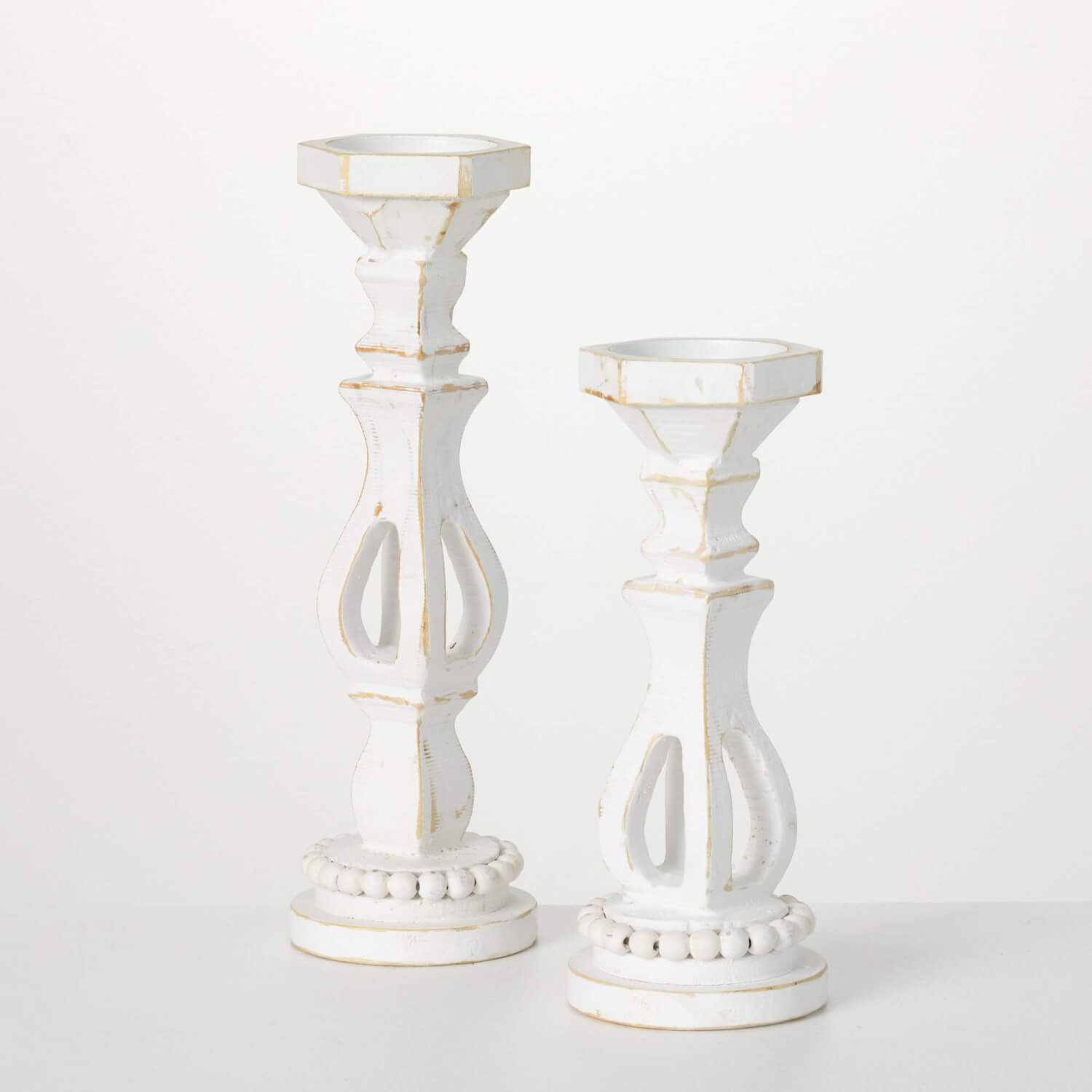 White Wood Pillar Holder Set of 2 - Online Only