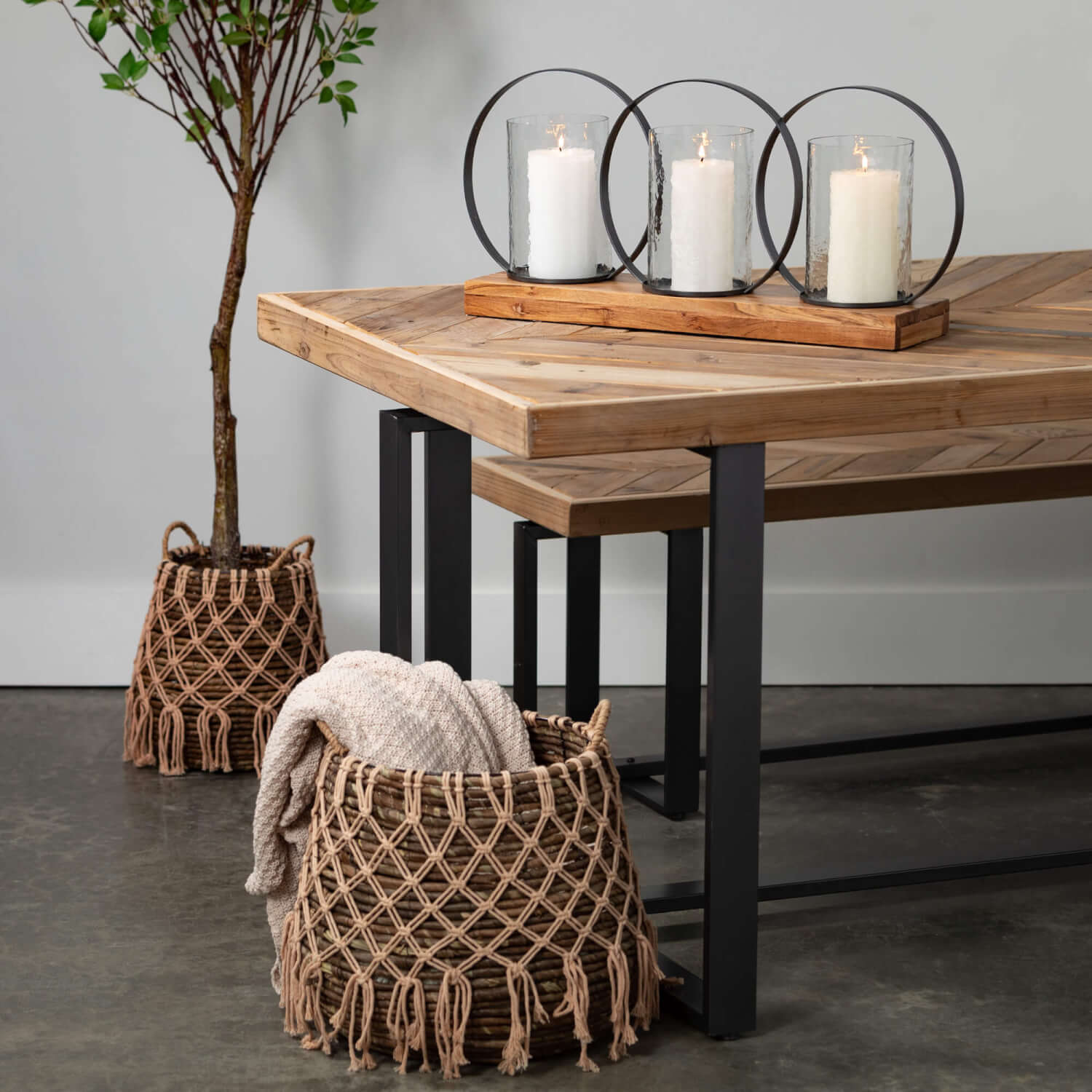 Wood Top Table with V-Pattern - Online Only